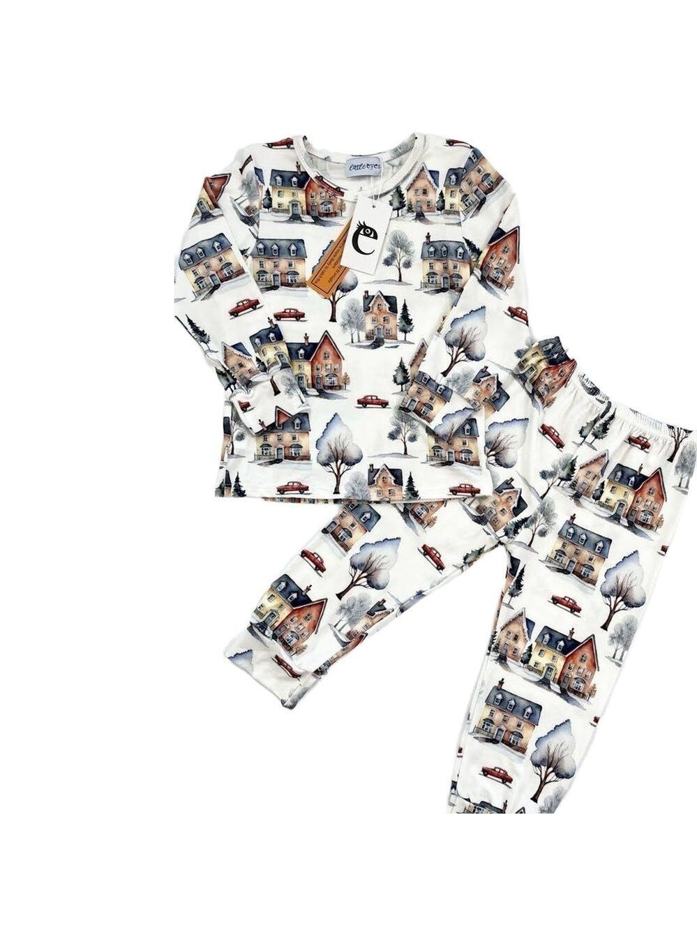 Little Eyes Winter Village Bamboo Two-Piece Kids Pyjama Set